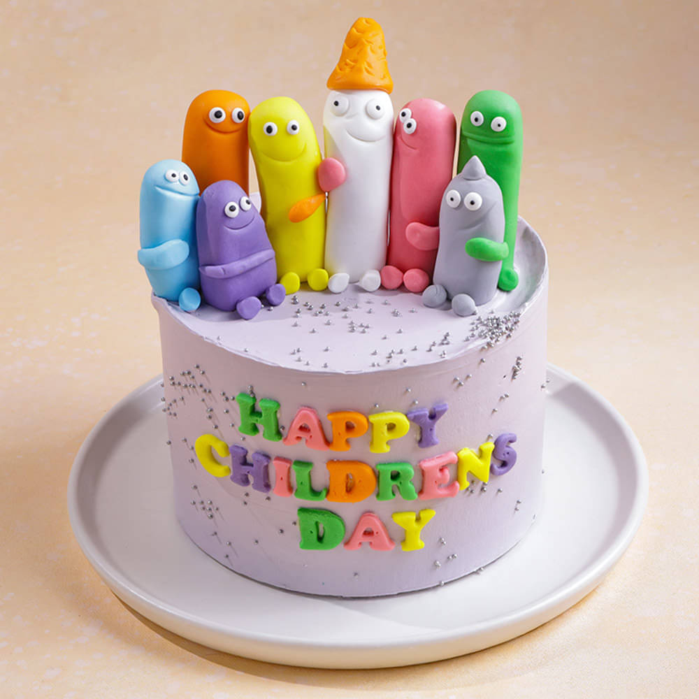 Front Angled View of Vibrant Childrens Day Cake