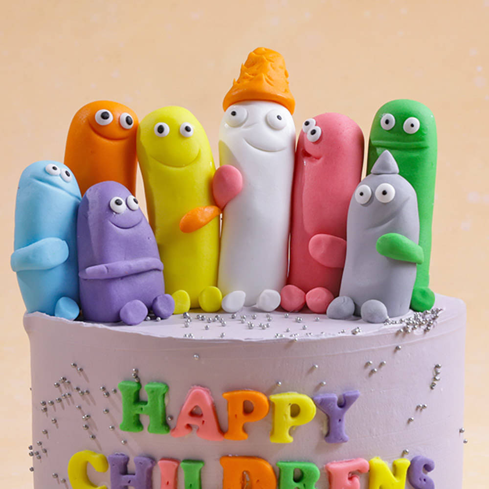 Zoomed View of Vibrant Childrens Day Cake