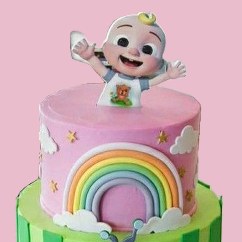 Top View of Vibrant Cocomelon Fondant Cake