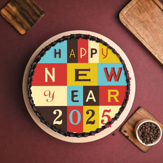 Colorful Happy New Year Photo Cake