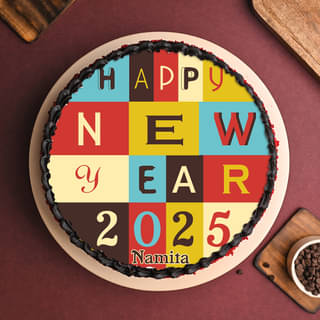 Colorful Happy New Year Photo Cake