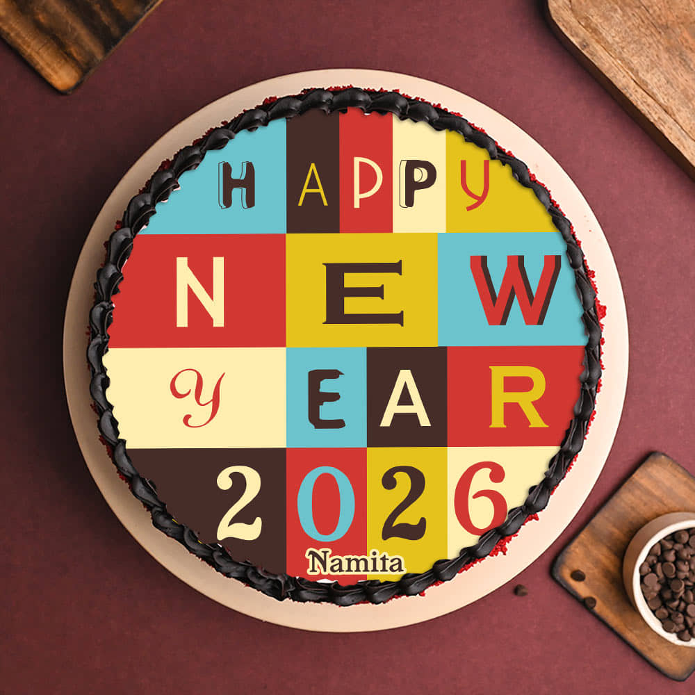 Colorful Happy New Year Photo Cake