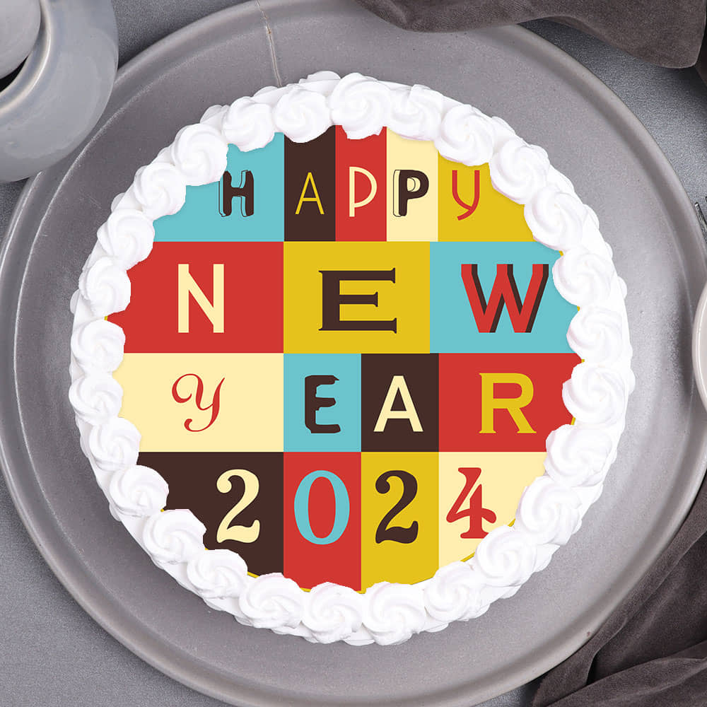 Colorful Happy New Year Photo Cake