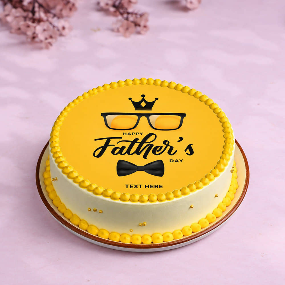 Happy Fathers Day Photo Cake Round Yellow Photo Cake For Fathers Day