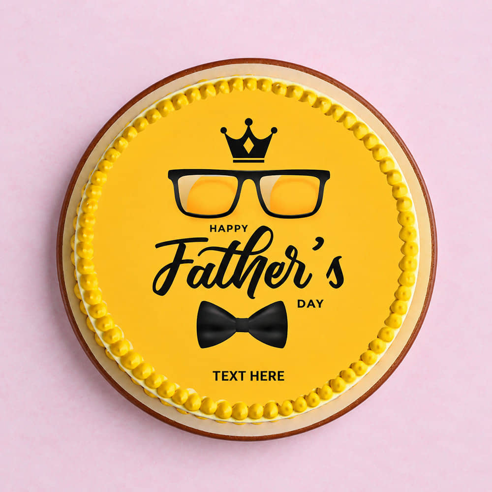 Happy Fathers Day Photo Cake Top View of Round Yellow Photo Cake For Fathers Day
