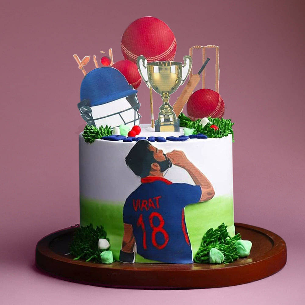 Side View of Virat Cricket Theme Cake