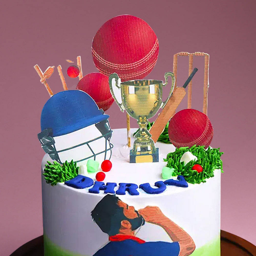 Zoomed-In View of Virat Cricket Theme Cake