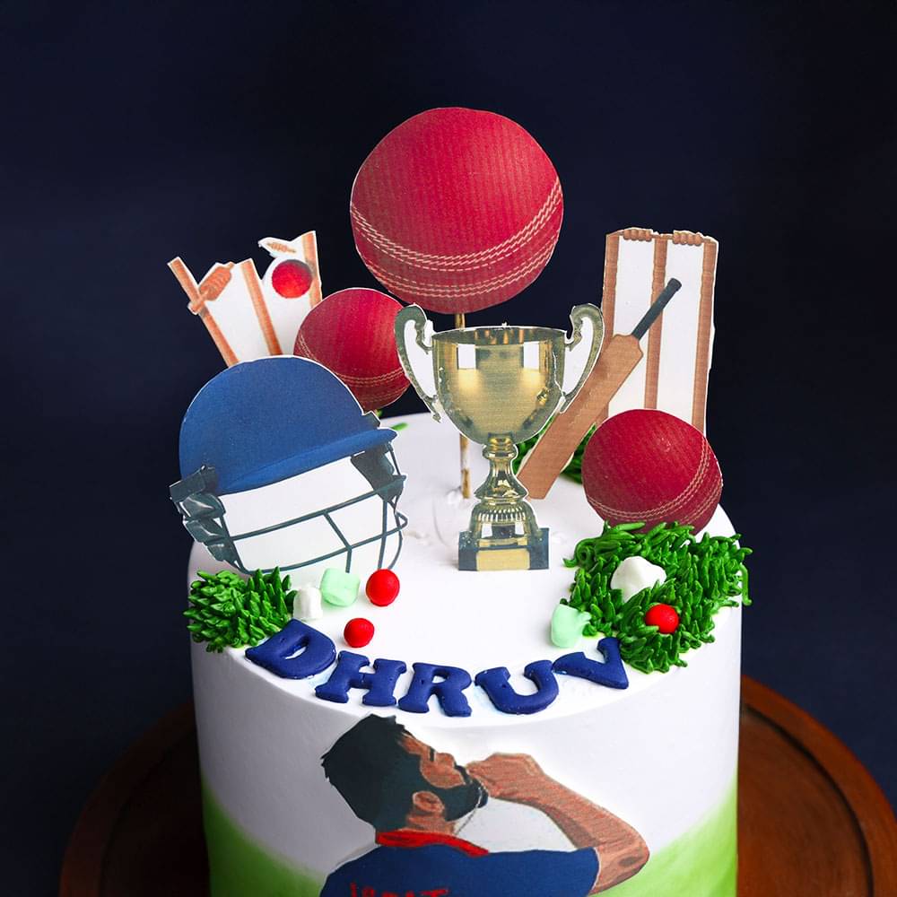 Zoomed View of Virat Cricket Theme Cake