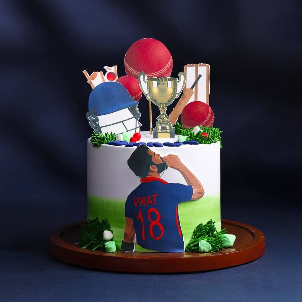 Side View of Virat Cricket Theme Cake