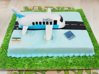 Side View of Multi flavored Indigo airlines fondant cake