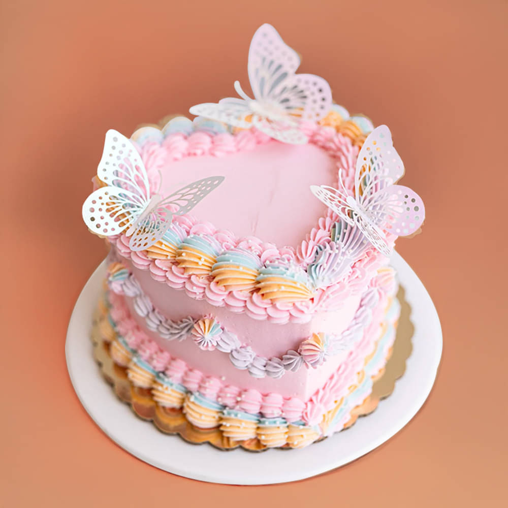 Whimsical Butterfly Heart Cake