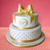  White And Golden Fondant Bow Cake