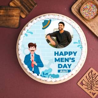 Side View of Mens Day Photo Cake