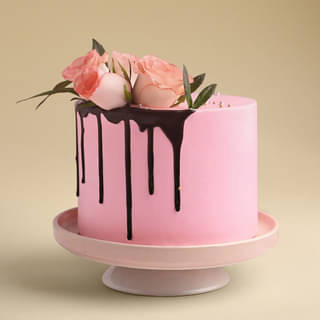 Side View of Rose Cake with Romantic Rose Swirls