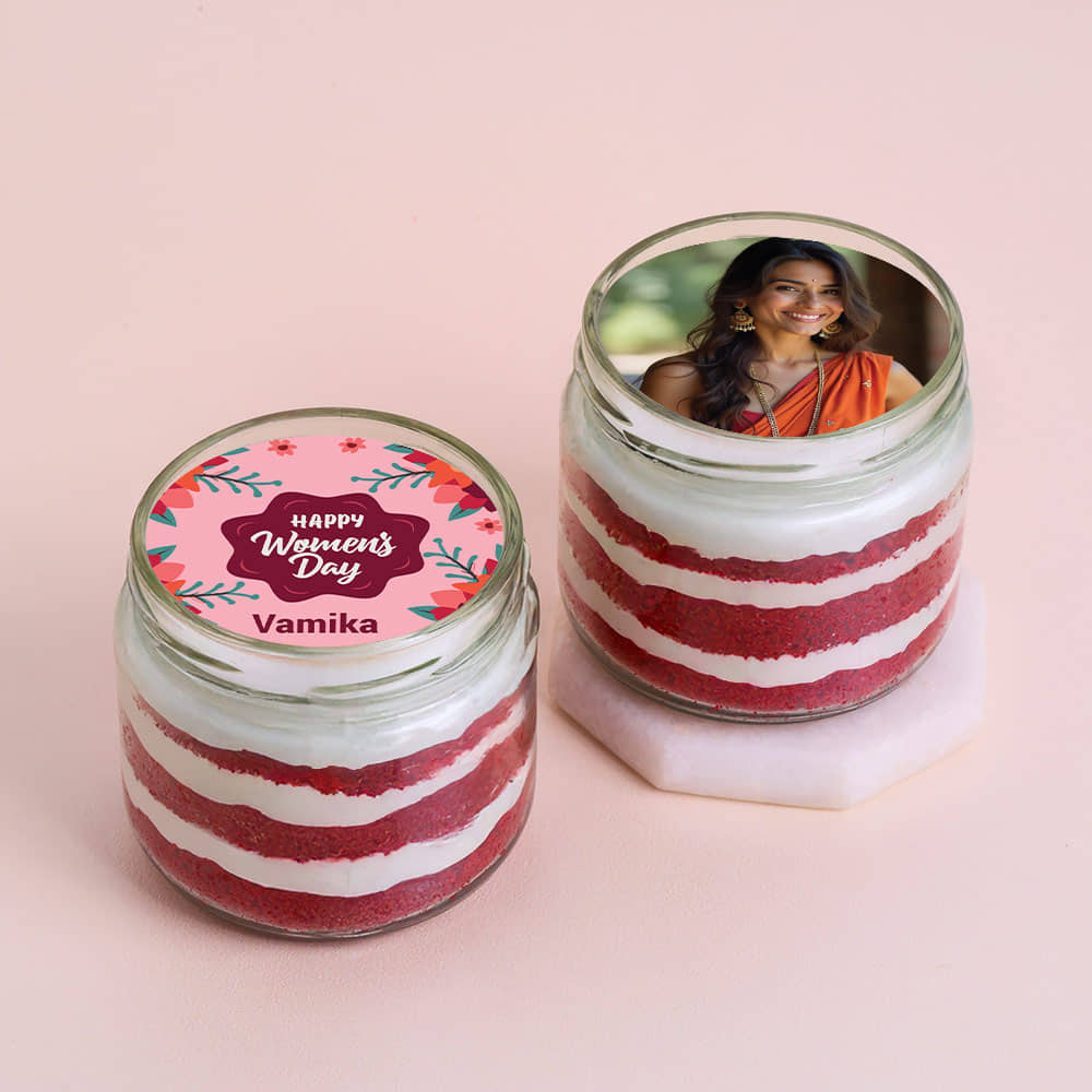 Womens Day Red Velvet Photo Jar Cake Duo