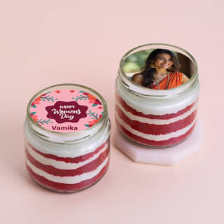Womens Day Red Velvet Photo Jar Cake Duo