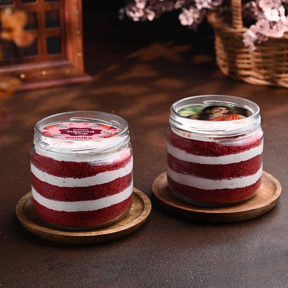 Womens Day Red Velvet Photo Jar Cake Duo