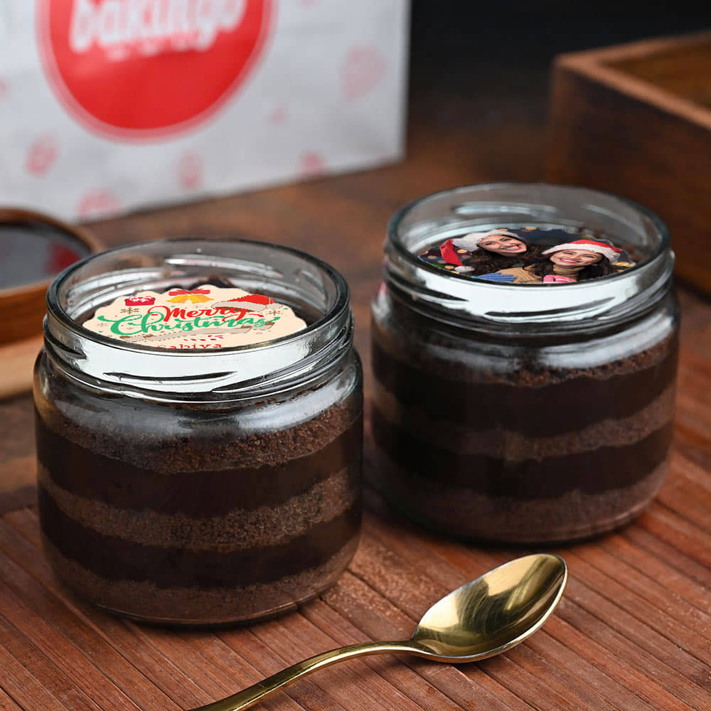 Xmas Photo Choco Jar Cake Duo