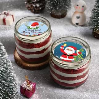 Top View of Xmas Red Velvet Jar Cakes 2024