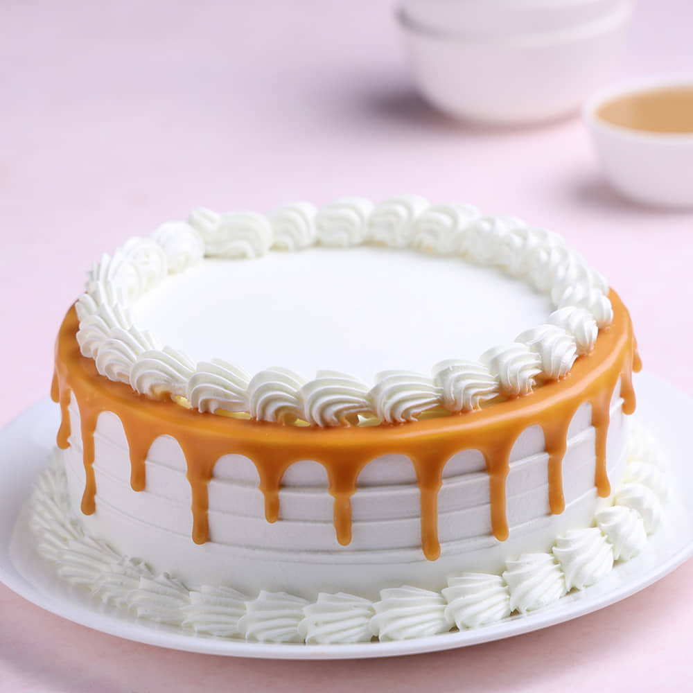 Top View of Yellow Glaze Vanilla Cake